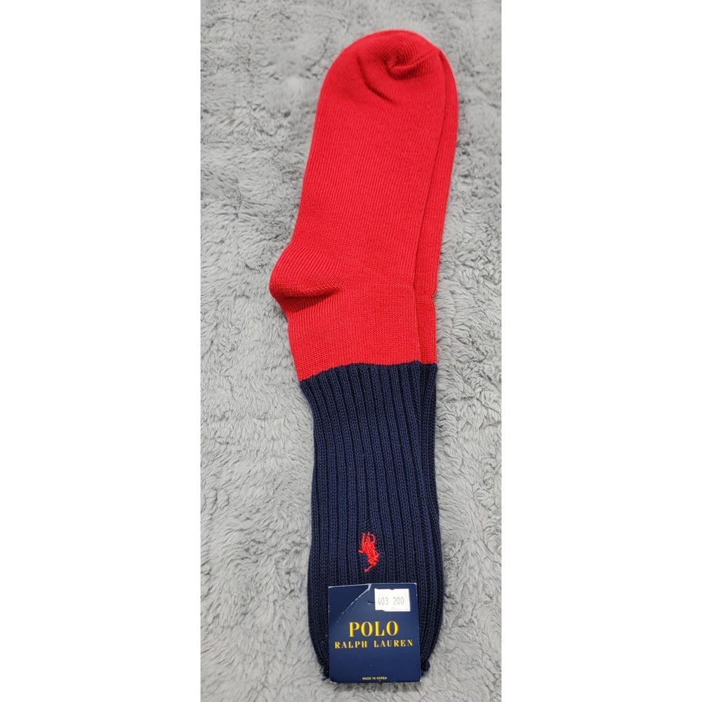 Polo Ralph Lauren Socks Mens 10-13 Navy Red Top Pony Dress Mid Calf Cotton